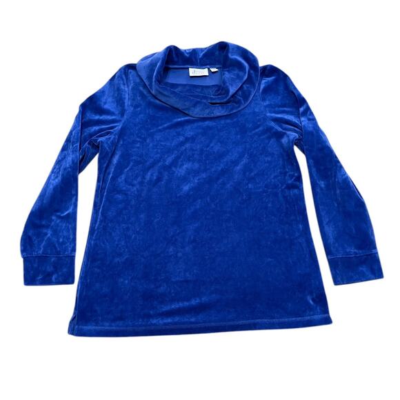 Denim & Co. Women's Long Sleeve Soft Cozy Velour Cowl Neck Tunic Top Blue Medium - Picture 6 of 7